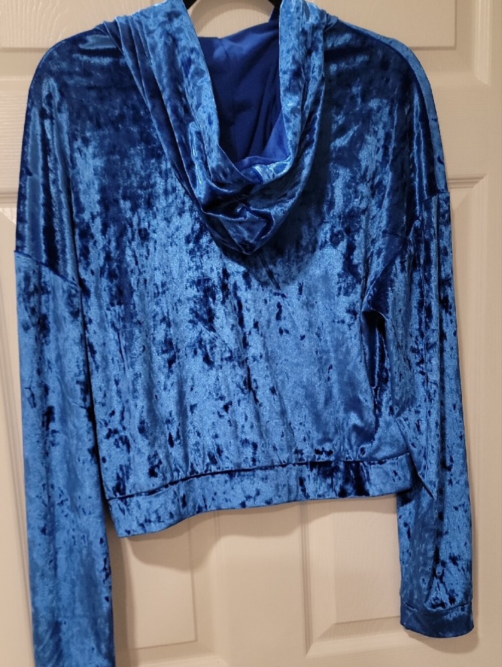 Fabletics Royal Blue Velvet Zip-Up Hooded Jacket - Picture 5 of 5